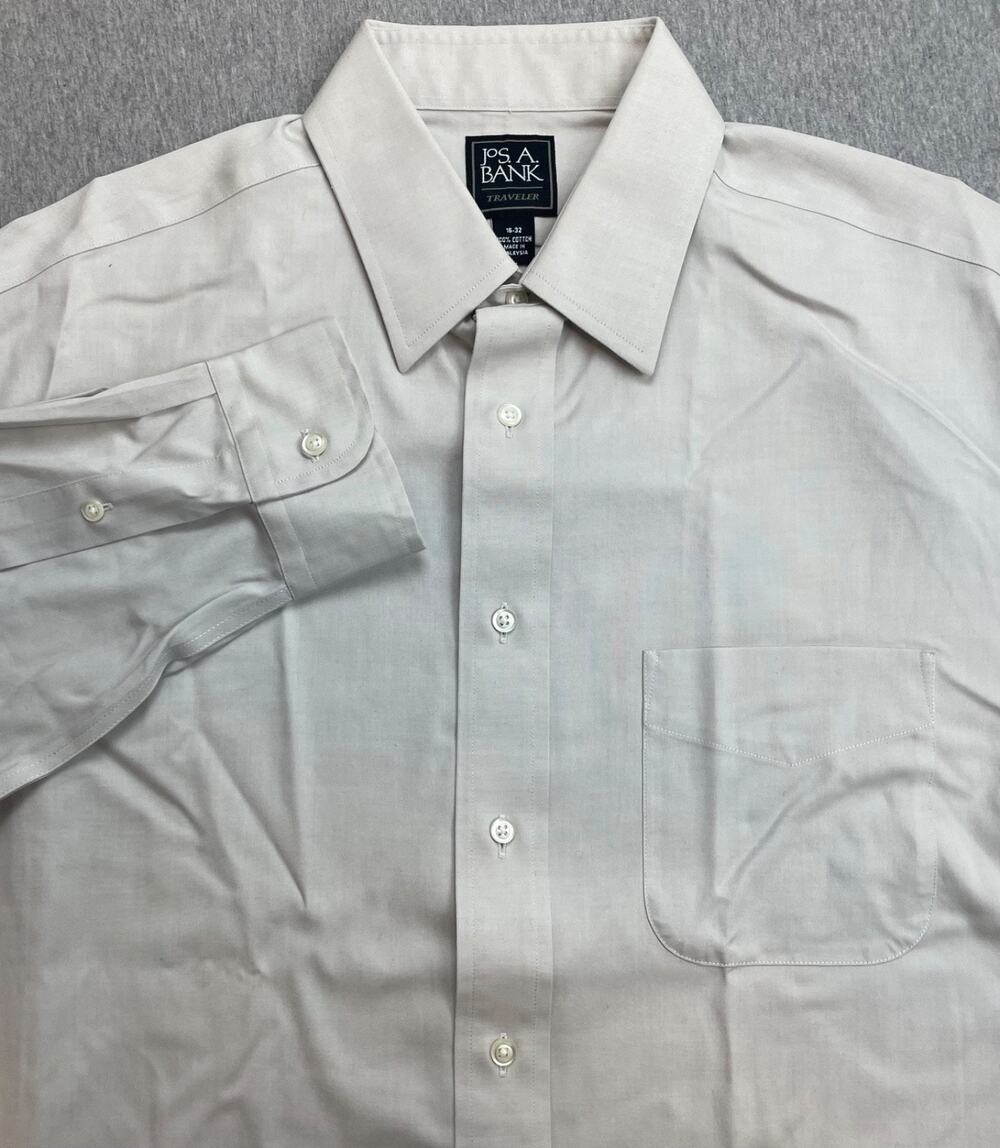 Jos A Bank Shirt Mens 16 - 32 Gray 100% Cotton‎ Oxford Button Up Traveler